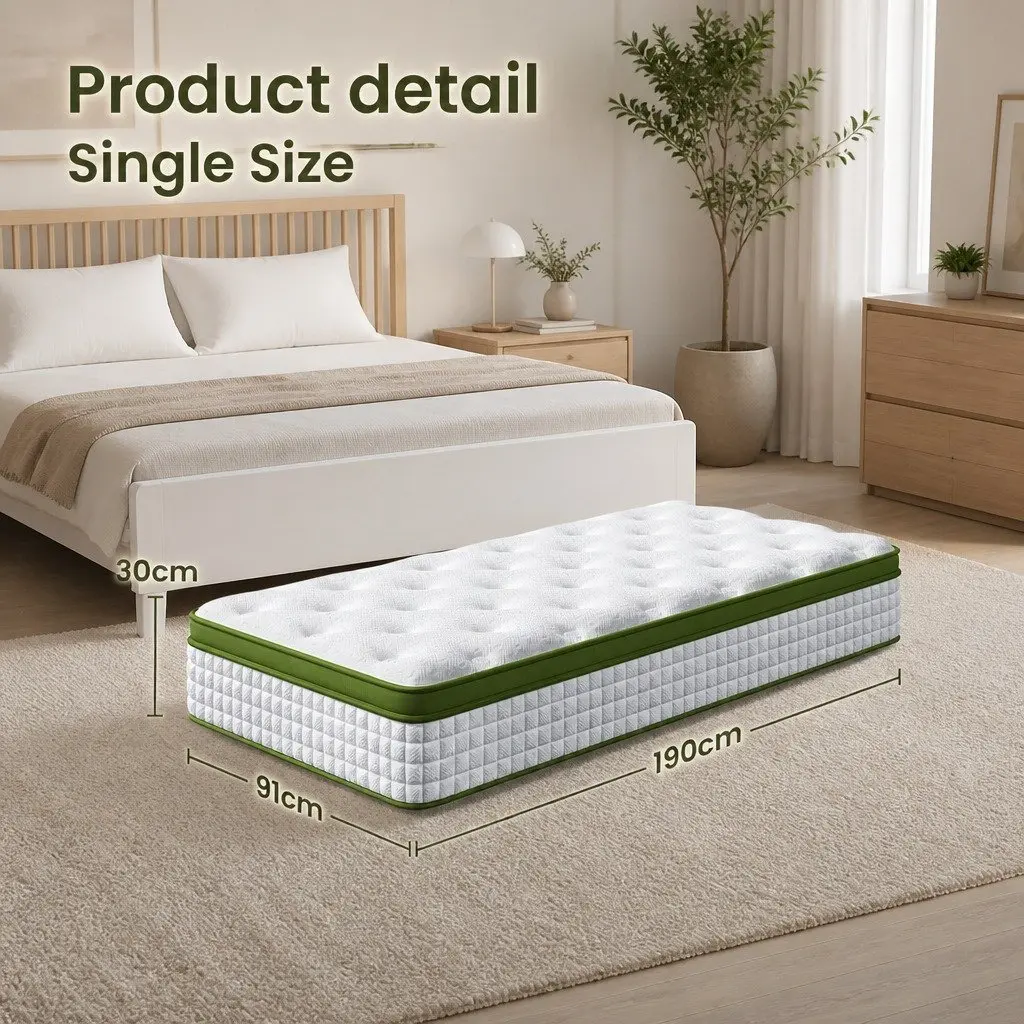Single Mattress 30cm Hybrid Pocket Spring Gel Memory Foam Medium Firm Cooling