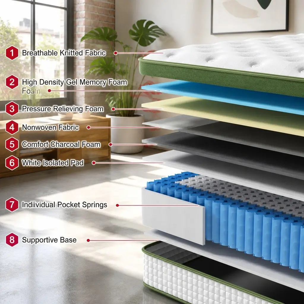 Single Mattress 30cm Hybrid Pocket Spring Gel Memory Foam Medium Firm Cooling