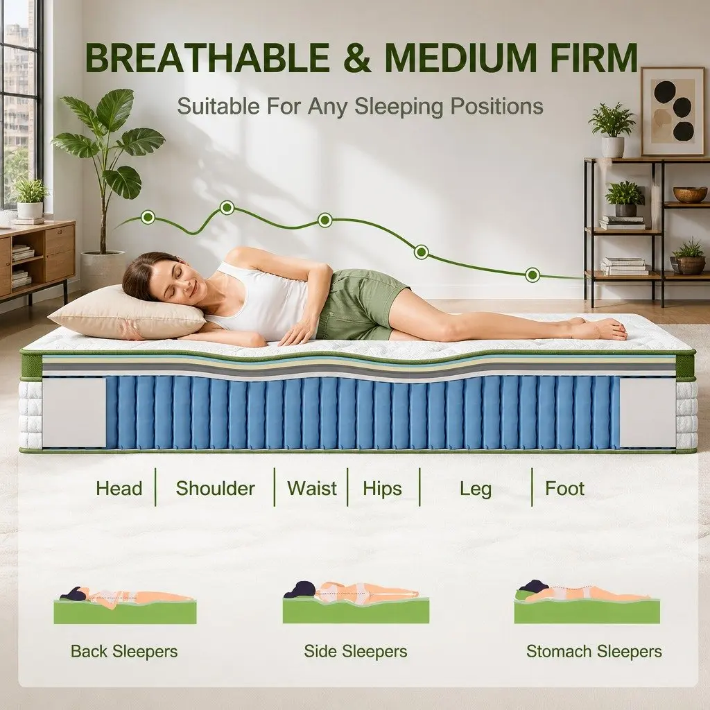 Single Mattress 30cm Hybrid Pocket Spring Gel Memory Foam Medium Firm Cooling