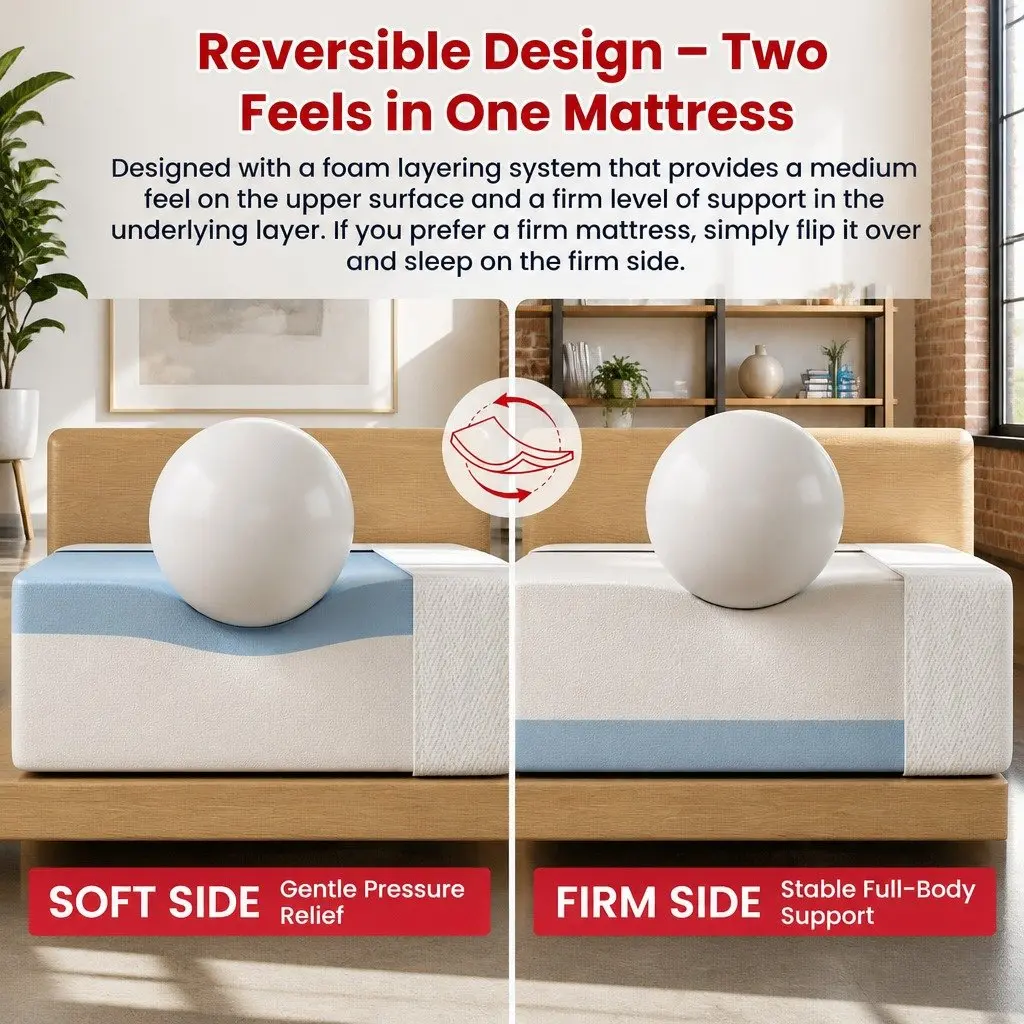 Double Memory Foam Mattress 20cm Medium Soft Firm Reversible White Bed