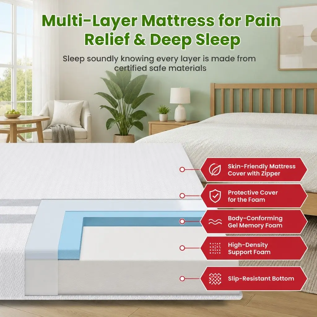 King Single Mattress Reversible 20cm Dual-Sided Gel Memory Foam Medium Soft Firm