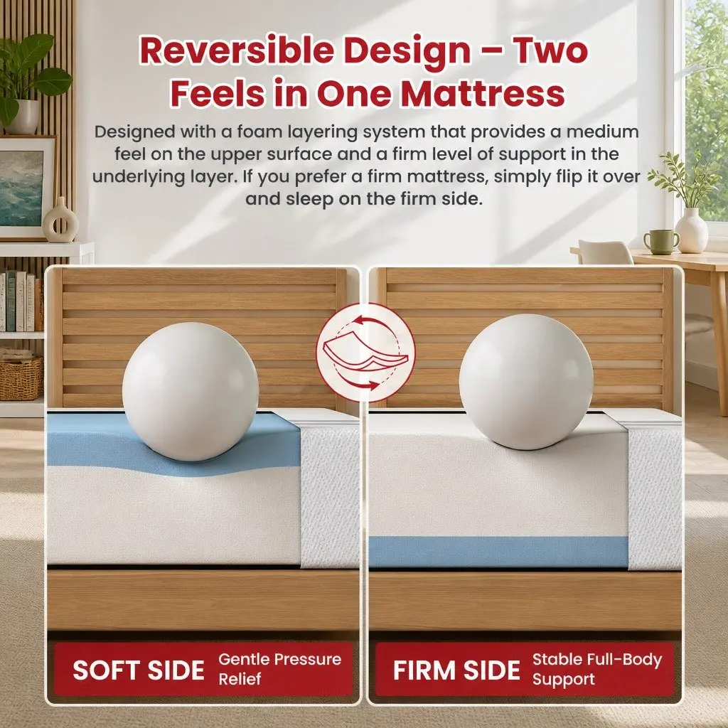 King Single Mattress Reversible 20cm Dual-Sided Gel Memory Foam Medium Soft Firm