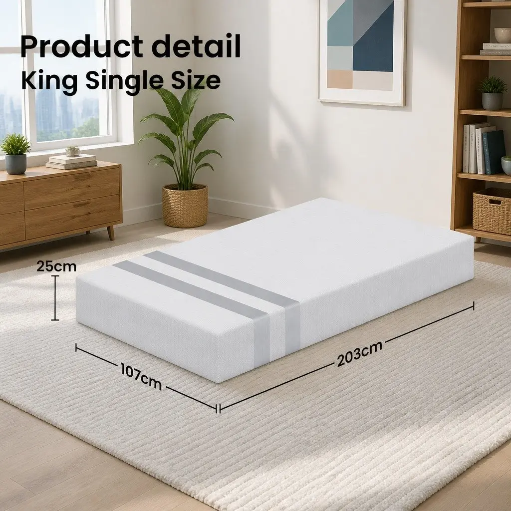 King Single Mattress for Sleep 25cm Reversible Gel-Infused Memory Foam Medium Firm