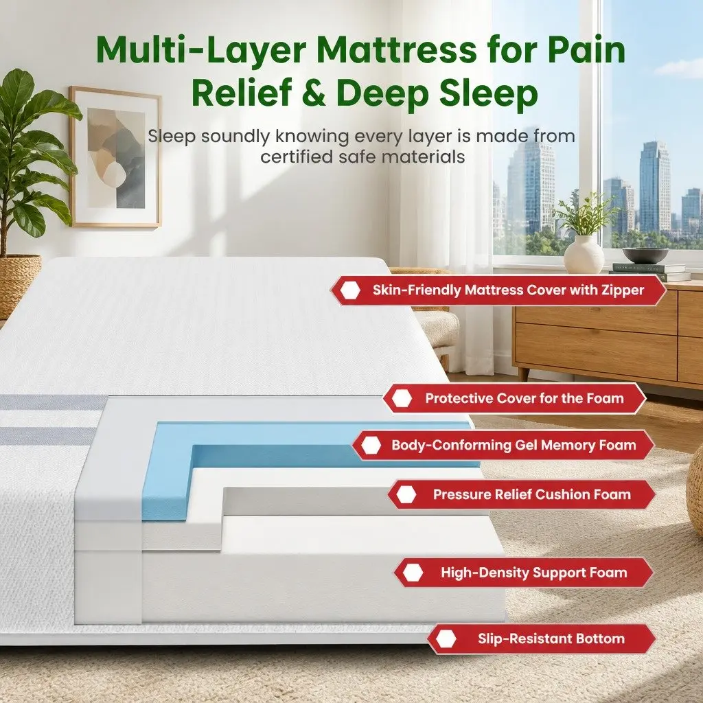 King Single Mattress for Sleep 25cm Reversible Gel-Infused Memory Foam Medium Firm
