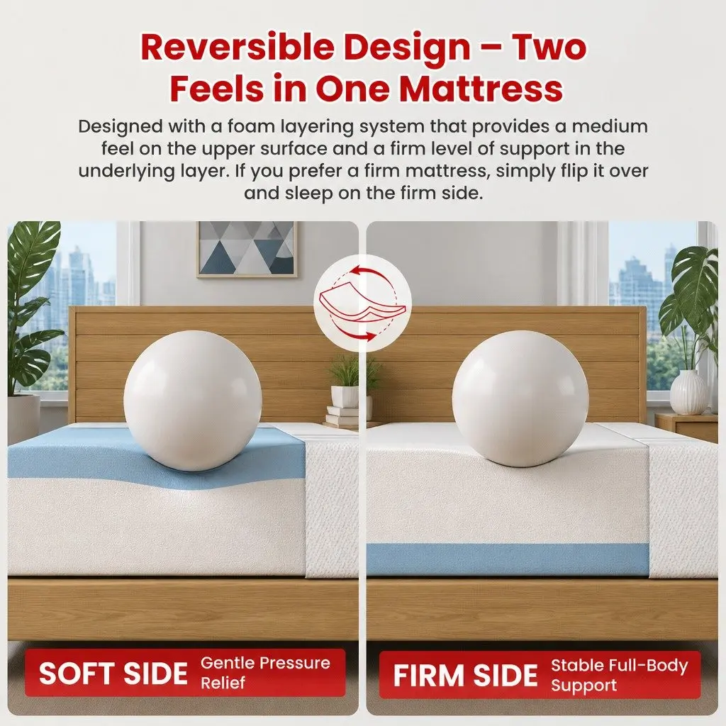 King Single Mattress for Sleep 25cm Reversible Gel-Infused Memory Foam Medium Firm