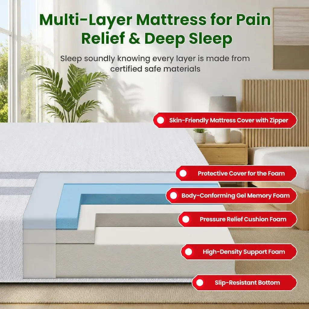 King Size Memory Foam Mattress 25cm Reversible Medium Firm Gel-Infused Sleep