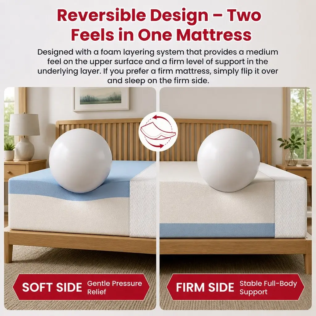 King Size Memory Foam Mattress 25cm Reversible Medium Firm Gel-Infused Sleep