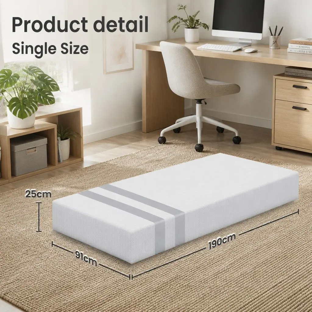 Single Memory Foam Mattress 25cm Reversible Medium Firmness Gel-Infused Cool