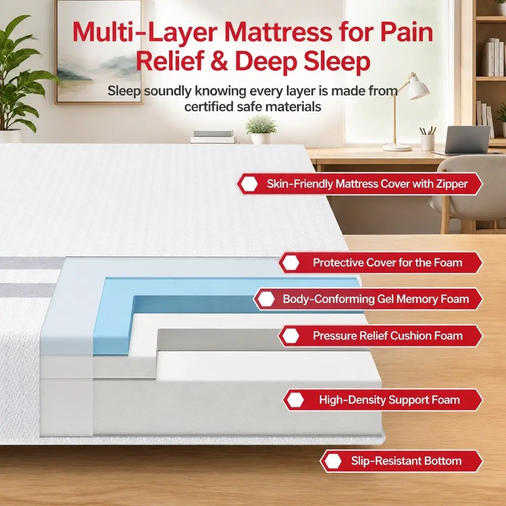 Single Memory Foam Mattress 25cm Reversible Medium Firmness Gel-Infused Cool