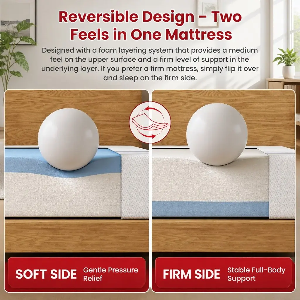Single Memory Foam Mattress 25cm Reversible Medium Firmness Gel-Infused Cool