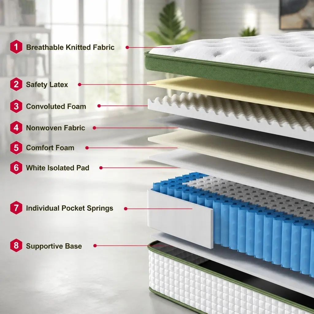 Double Mattress for Bedroom 34cm Medium Firm 5 Zone Pocket Spring