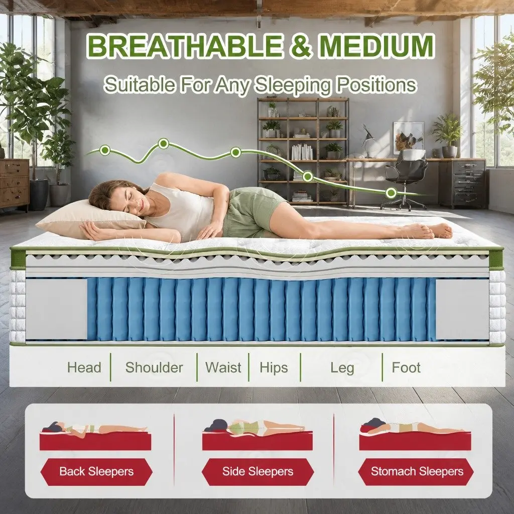 Double Mattress for Bedroom 34cm Medium Firm 5 Zone Pocket Spring