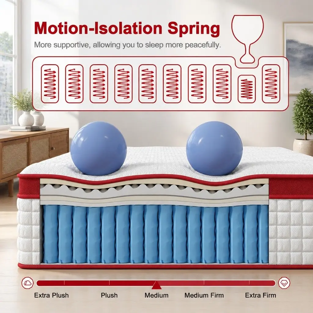 Double Mattress for Bedroom 34cm Medium Firm 5 Zone Pocket Spring