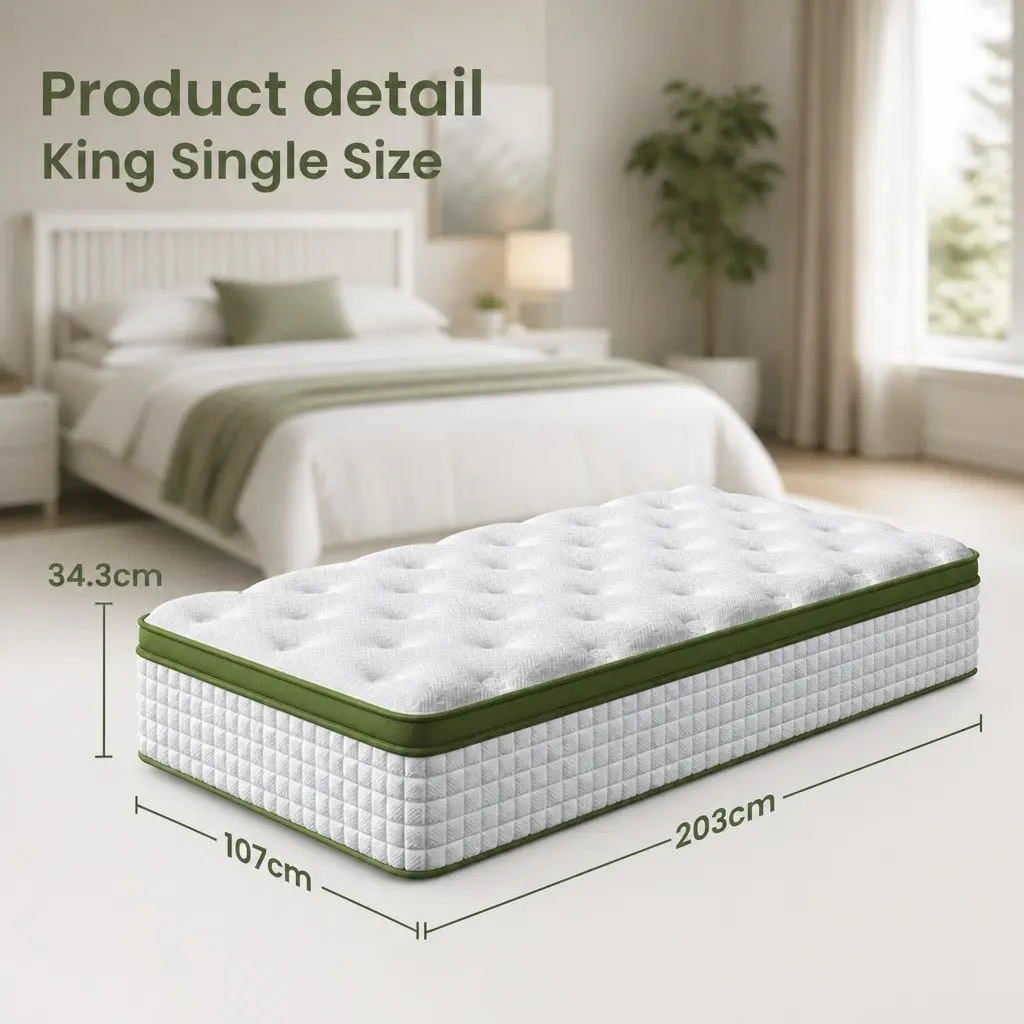 Latex Hybrid Mattress King Single 34cm Medium Firm 5 Zone Pocket Coil Support