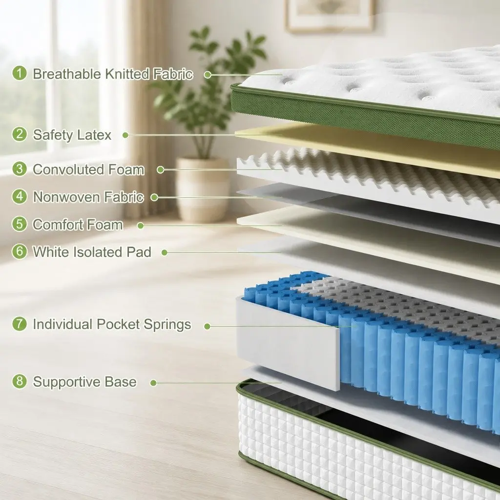 Latex Hybrid Mattress King Single 34cm Medium Firm 5 Zone Pocket Coil Support