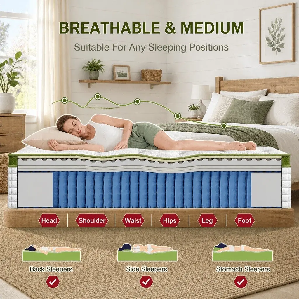 Latex Hybrid Mattress King Single 34cm Medium Firm 5 Zone Pocket Coil Support