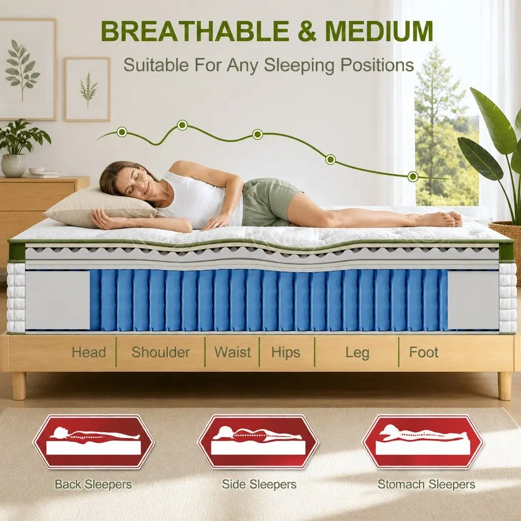 Latex Hybrid Mattress King Size 34cm Medium Firm 5 Zone Pocket Spring Bed