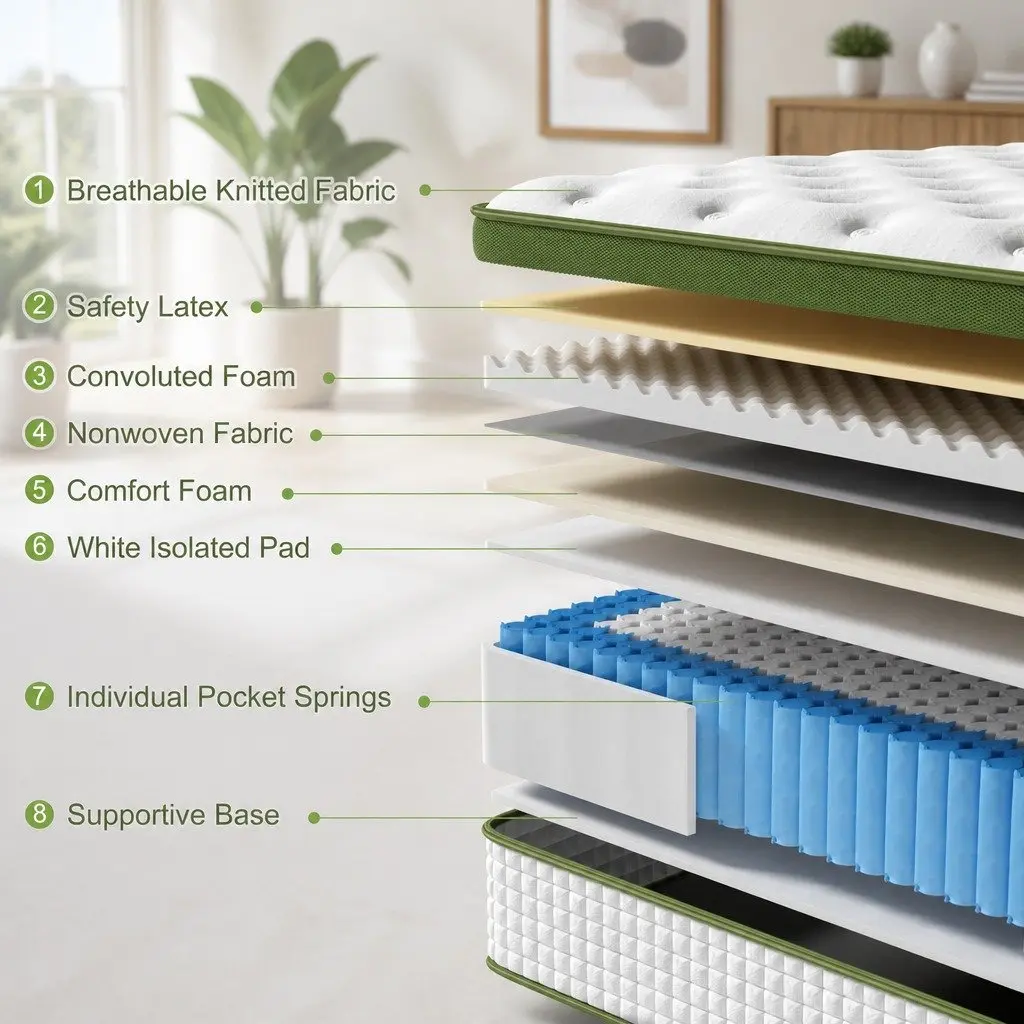 Queen Latex Hybrid Mattress 34cm Medium Firm 5 Zone Pocket Spring Bed Pressure