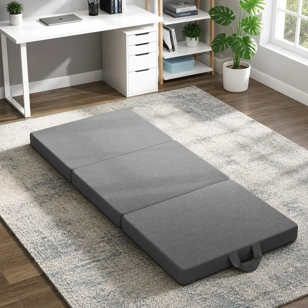 Small King Single Folding Mattress Portable Travel Guest Room 3-Fold Foam Bed
