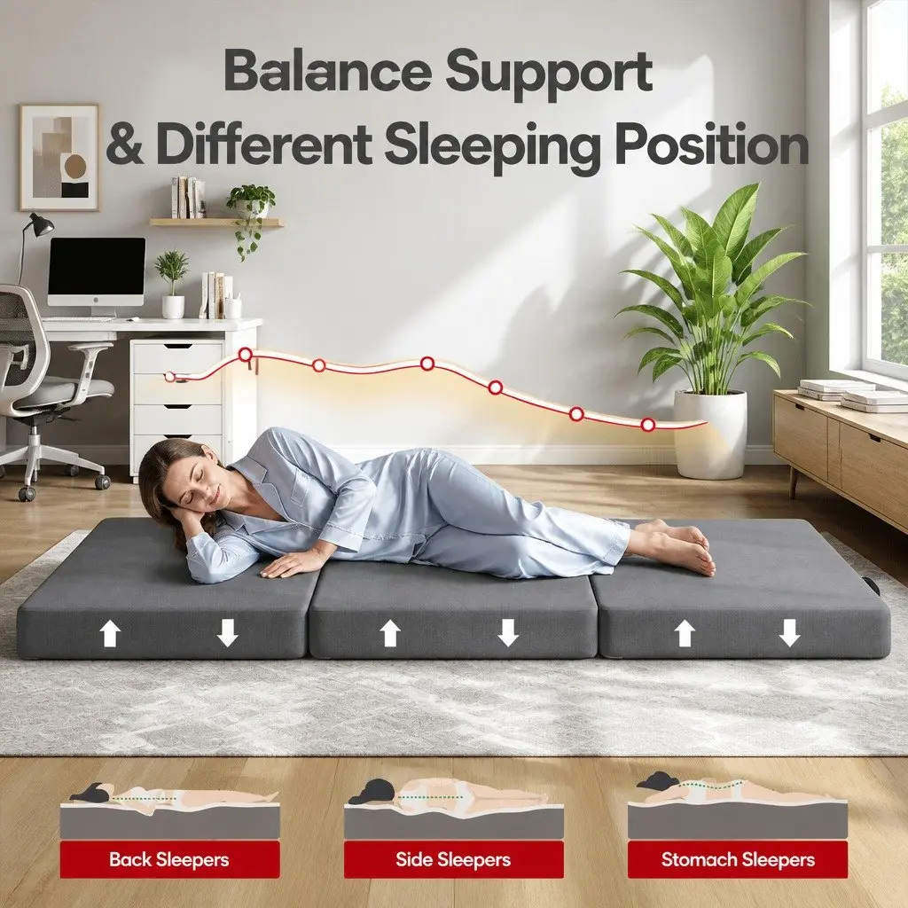 Small King Single Folding Mattress Portable Travel Guest Room 3-Fold Foam Bed