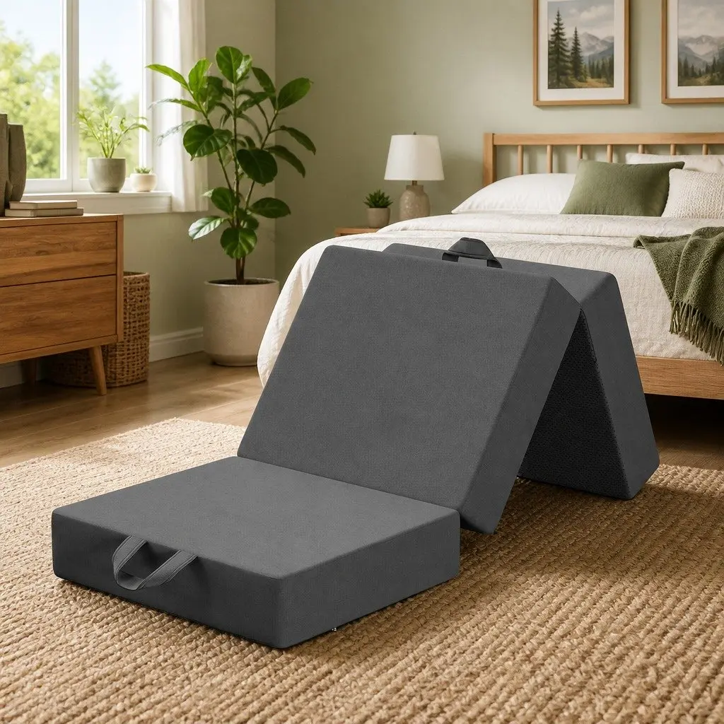 Single Folding Mattress Portable Camping Guest Room Travel Bed 180x70cm 15cm Foam Trifold