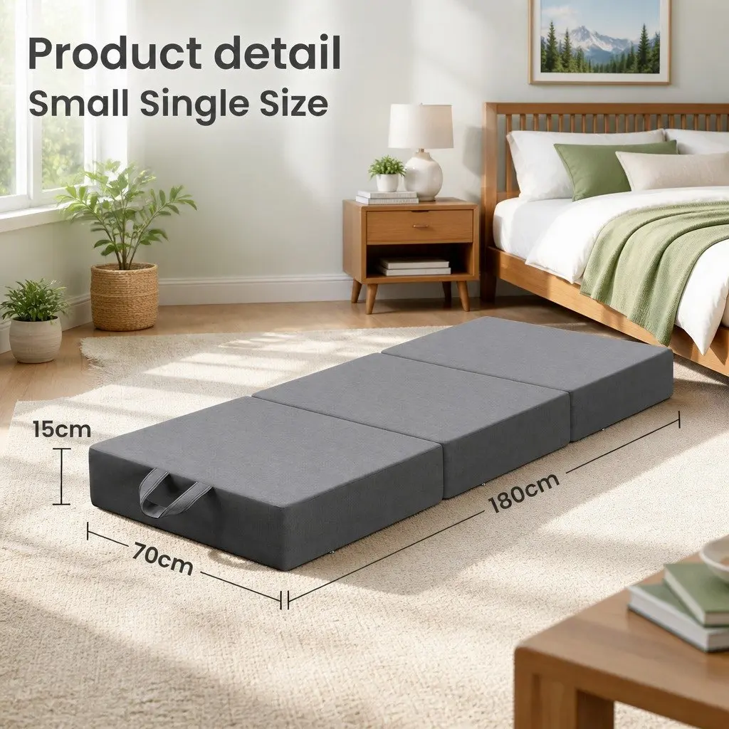 Single Folding Mattress Portable Camping Guest Room Travel Bed 180x70cm 15cm Foam Trifold