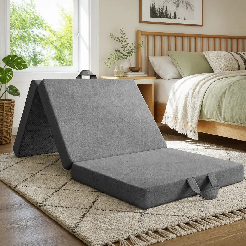Single Folding Mattress Portable Camping Guest Room Travel Bed 180x70cm 15cm Foam Trifold