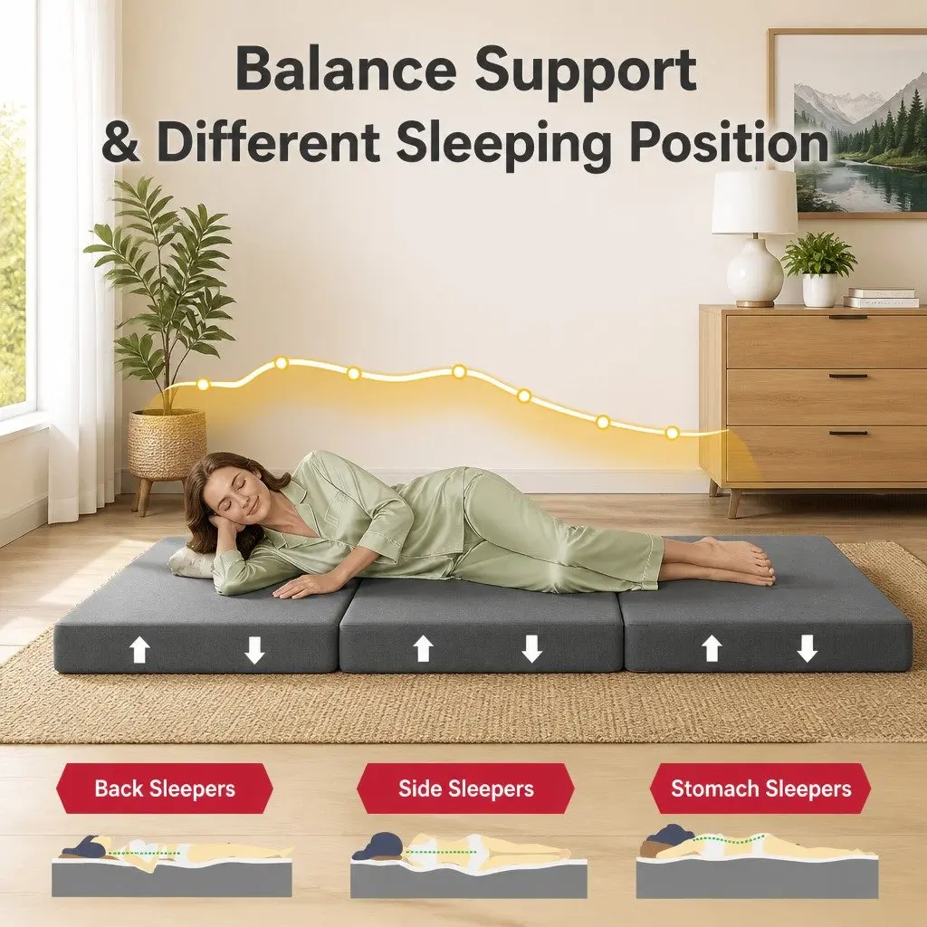 Single Folding Mattress Portable Camping Guest Room Travel Bed 180x70cm 15cm Foam Trifold