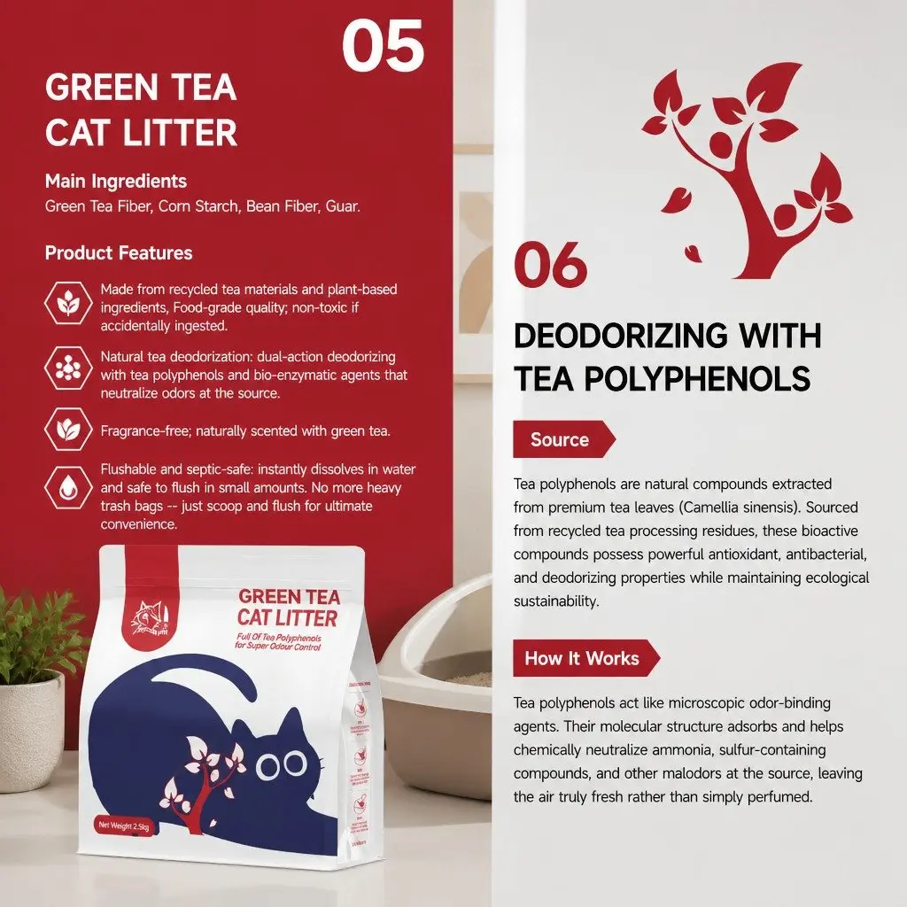 Clumping Cat Litter for Cats 15kg 6 Pack Dust Free Natural Green Tea Odour Control