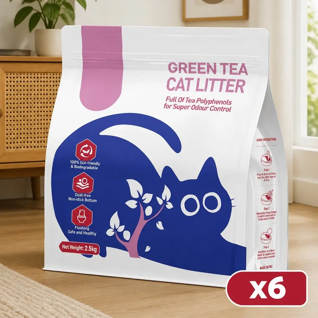 Clumping Cat Litter for Cats 15kg 6 Pack Dust Free Natural Green Tea Odour Control