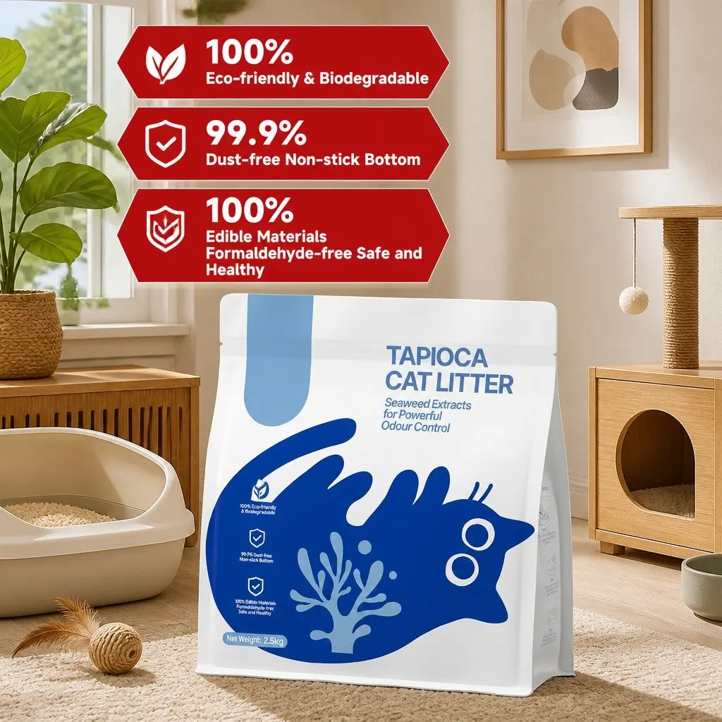 Tapioca Clumping Cat Litter 15kg 6 Pack Dust Free Natural Flusable Odour Control