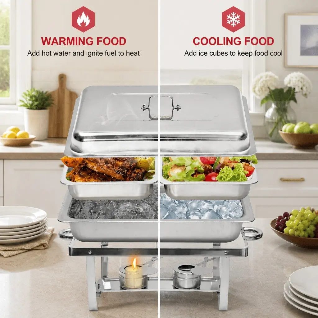 Chafing Dish Set Bain Marie Food Warmer Buffet Server Stainless Steel 9L