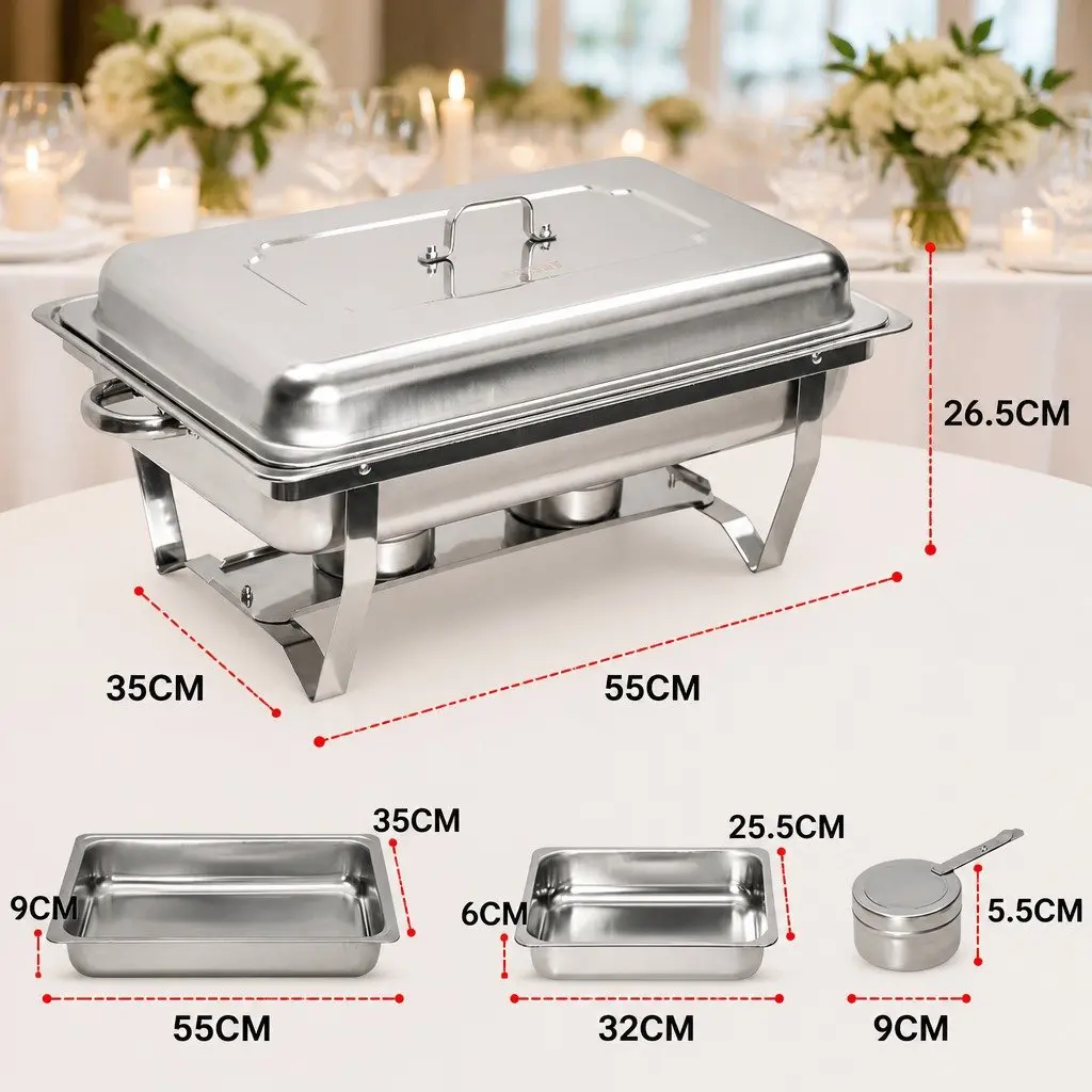 Chafing Dish Set Bain Marie Food Warmer Buffet Server Stainless Steel 9L