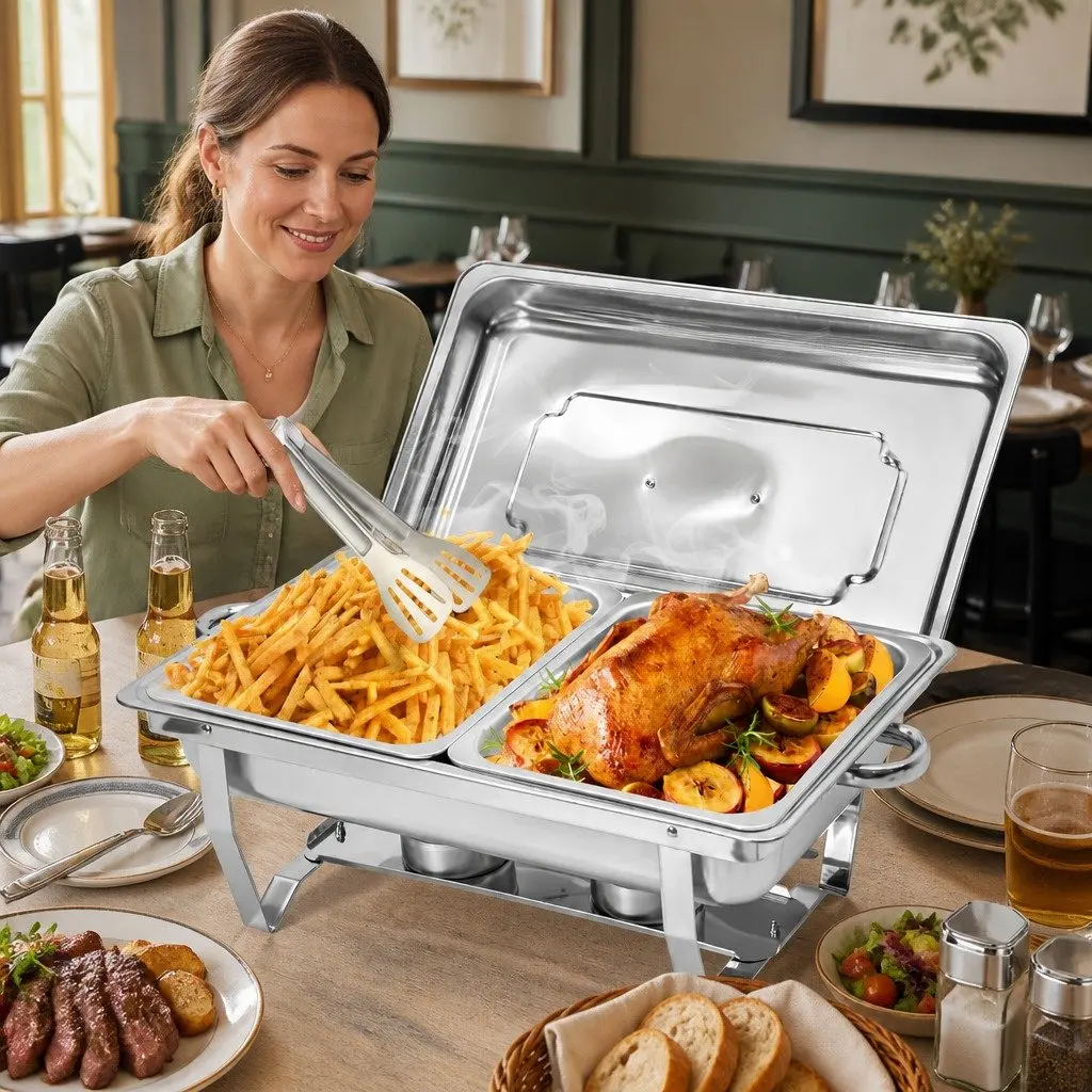 Chafing Dish Set Bain Marie Food Warmer Buffet Server Stainless Steel 9L