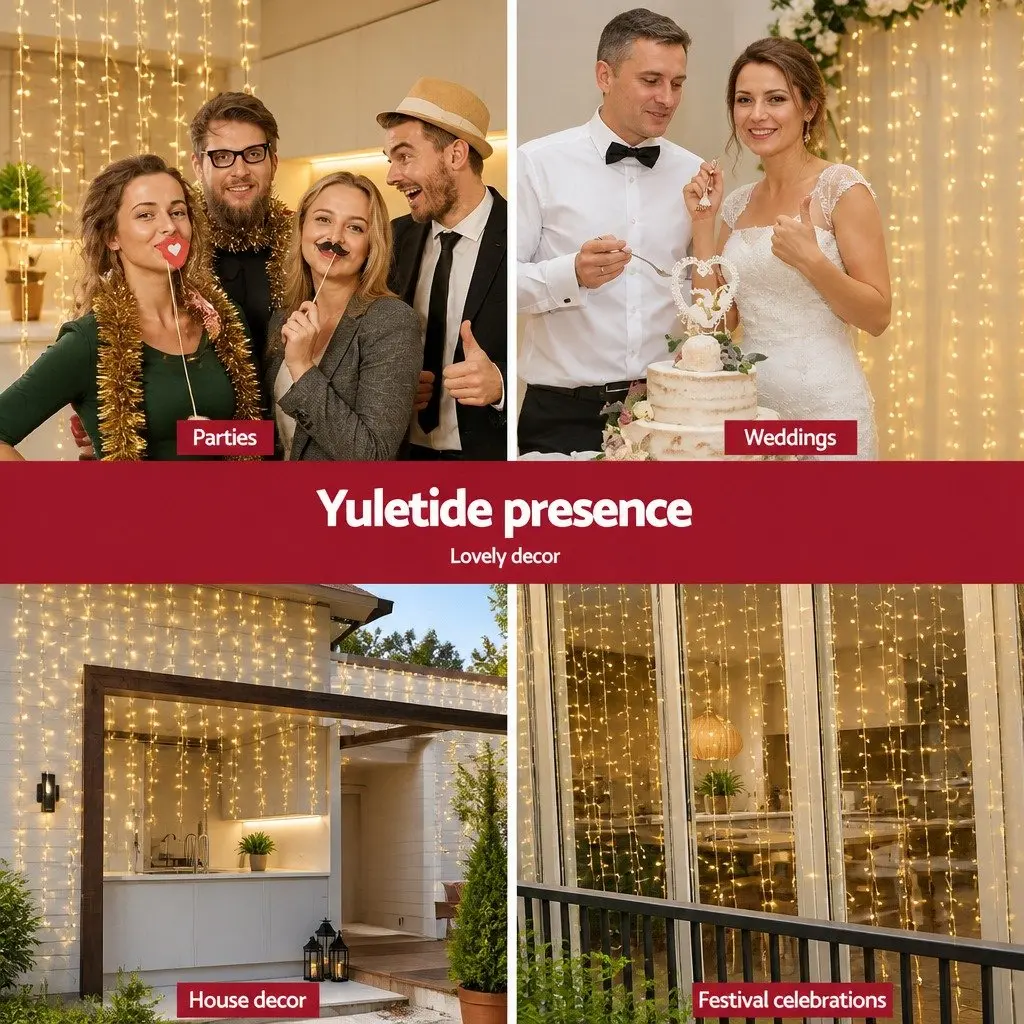 Curtain String Lights Indoor Outdoor 3M x 3M 300 LED Warm White