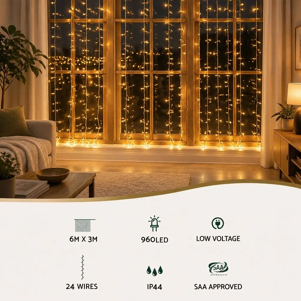 LED Curtain Lights Indoor Outdoor 6M x 3M 960 RGB Bulbs