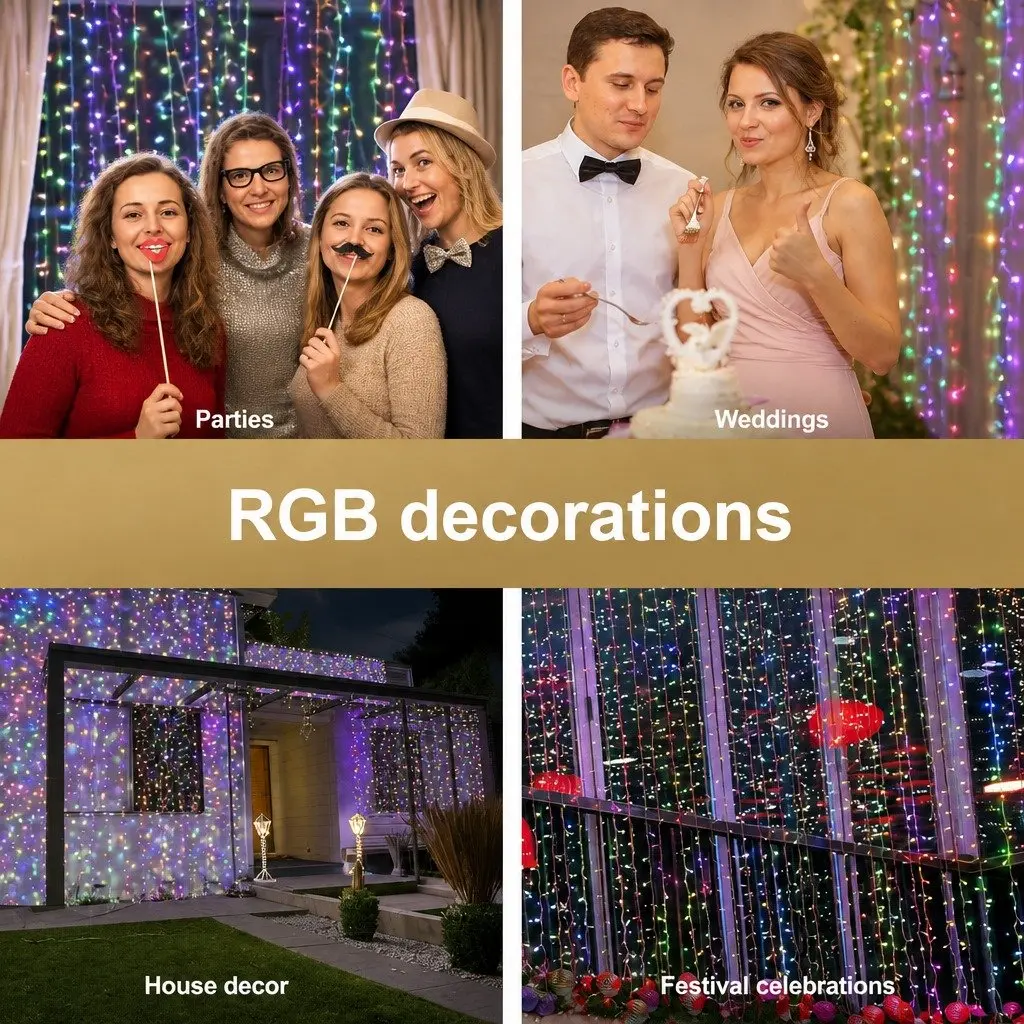 LED Curtain Lights Indoor Outdoor 6M x 3M 960 RGB Bulbs