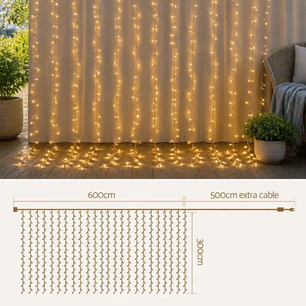 Curtain Light Indoor Outdoor 6M x 3M Warm White 600 LED