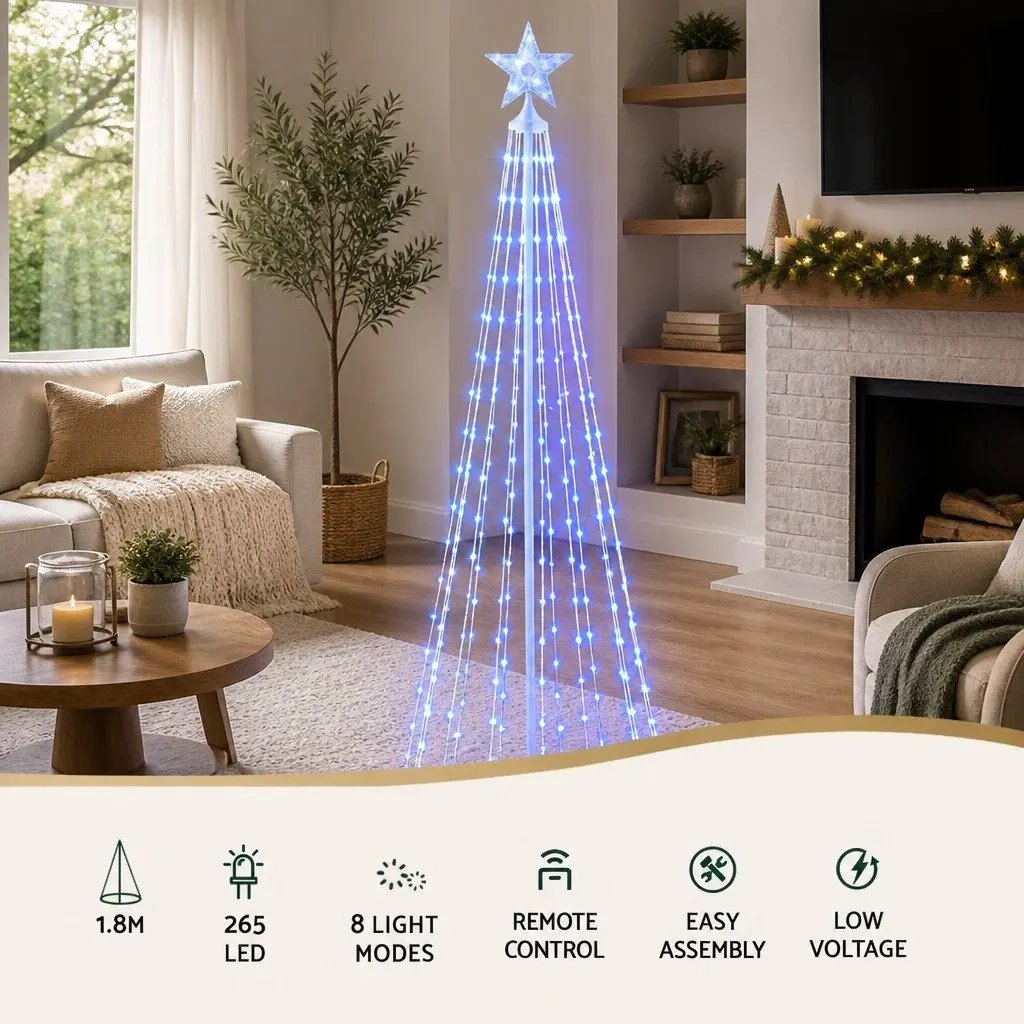 LED Christmas Tree Indoor Outdoor 180cm 265 RGB Lights Remote Control