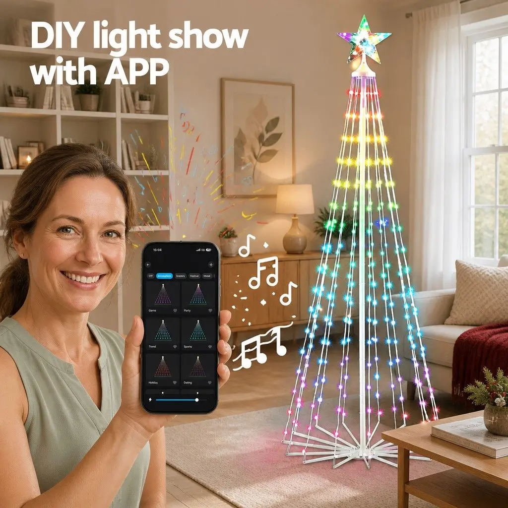 LED Christmas Tree Indoor Outdoor 180cm 265 RGB Lights Remote Control