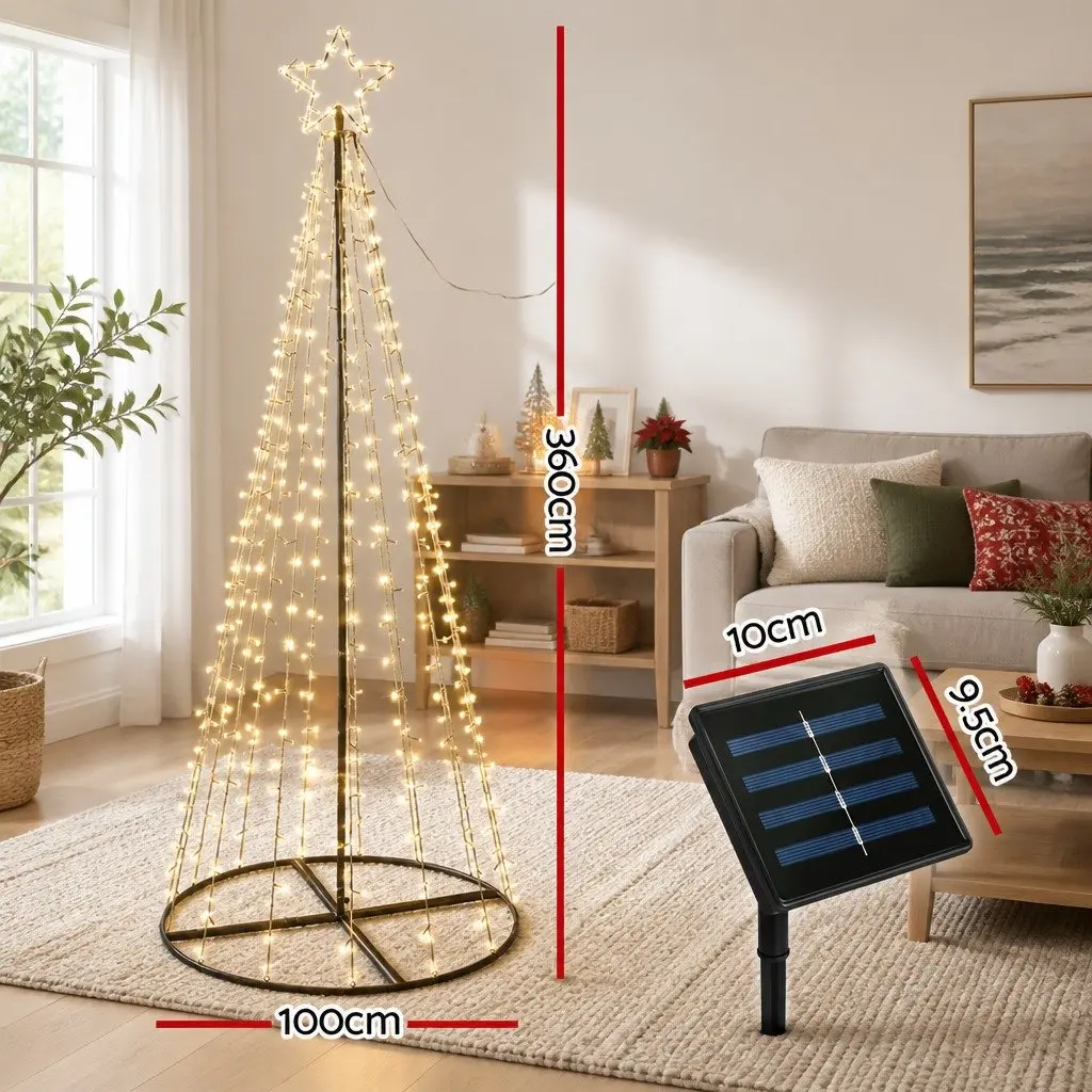 Christmas Tree Outdoor Indoor 3.6M Solar LED Warm White Lights