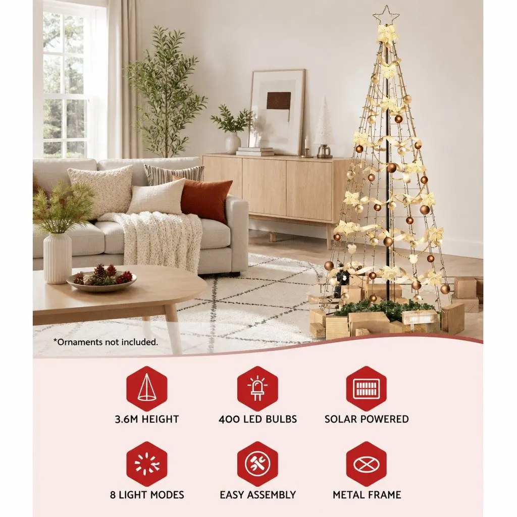 Christmas Tree Outdoor Indoor 3.6M Solar LED Warm White Lights