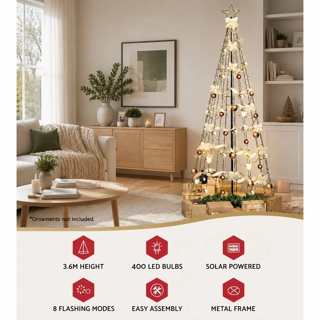 Solar LED Christmas Tree Indoor Outdoor 3.6M 400 Lights Holiday Decoration