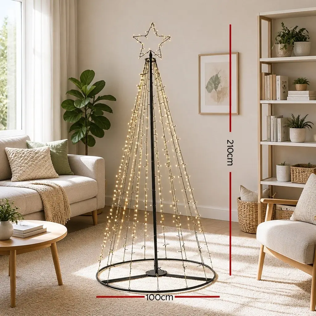 Solar Christmas Tree Outdoor 2.1M LED Warm White Lights