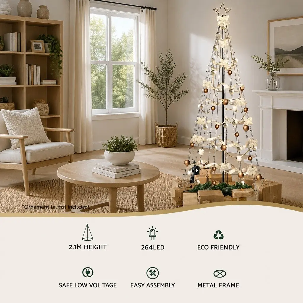 Solar Christmas Tree Outdoor 2.1M LED Warm White Lights