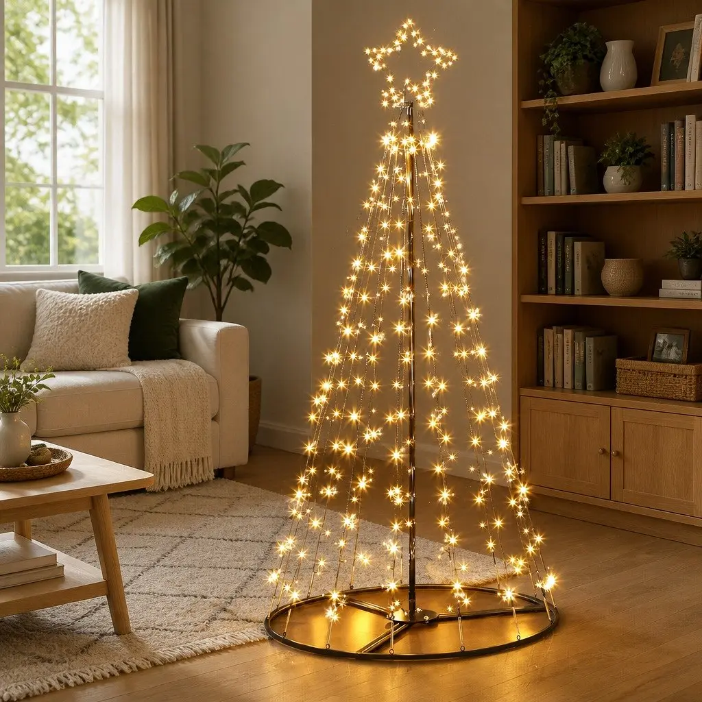 Solar Christmas Tree Outdoor 2.1M LED Warm White Lights