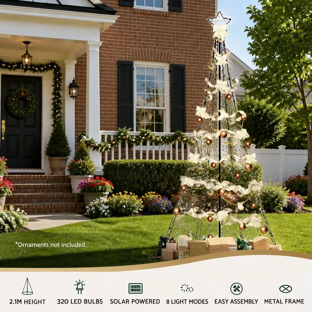 Solar Christmas Tree Indoor Outdoor 2.1m 320 LED Lights