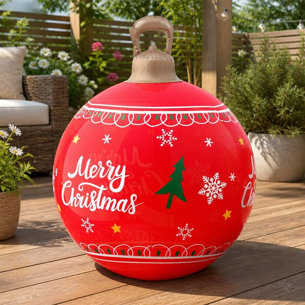 Christmas Inflatable Ball Outdoor Decoration 60cm Red LED Illuminated