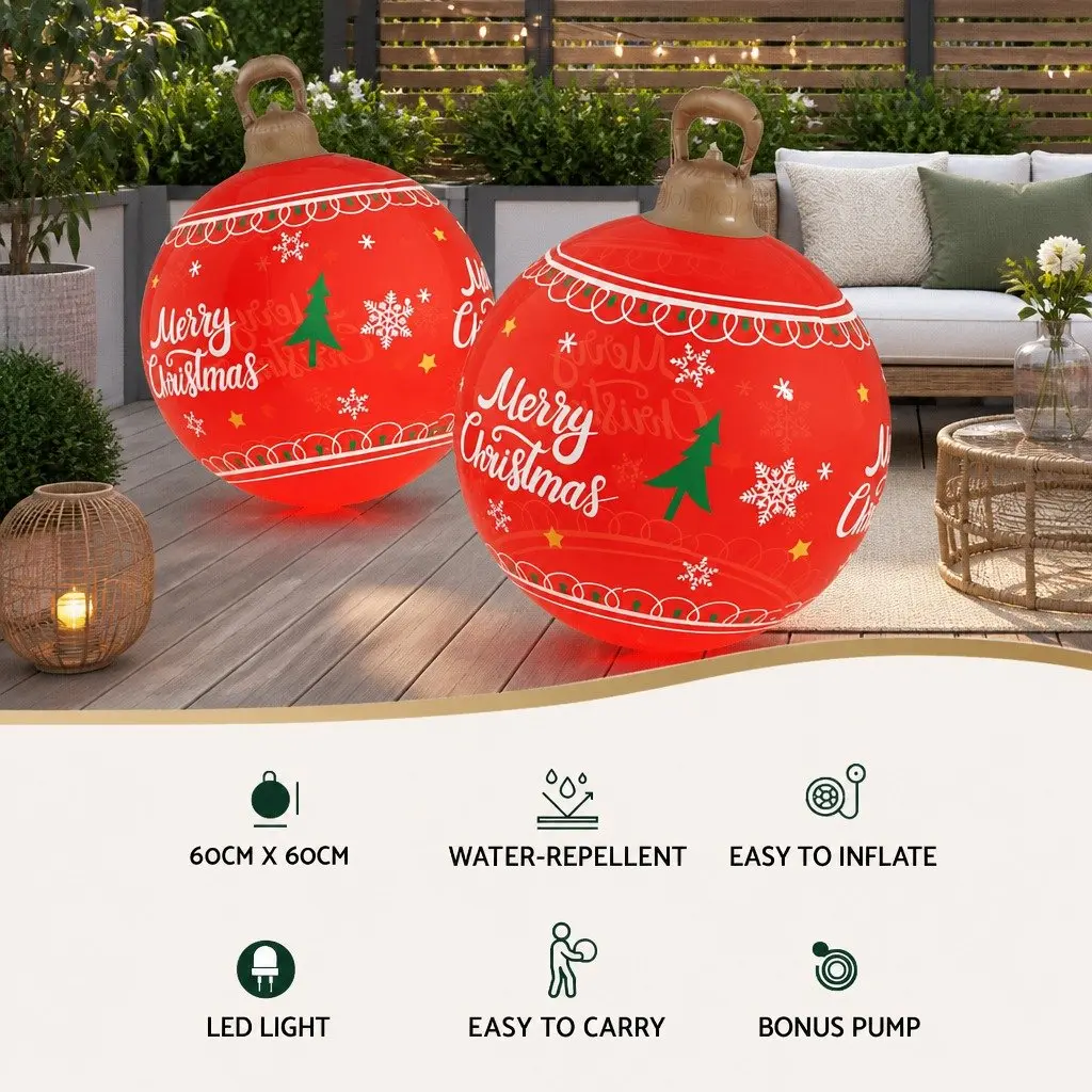 Christmas Inflatable Ball Outdoor Decoration 60cm Red LED Illuminated