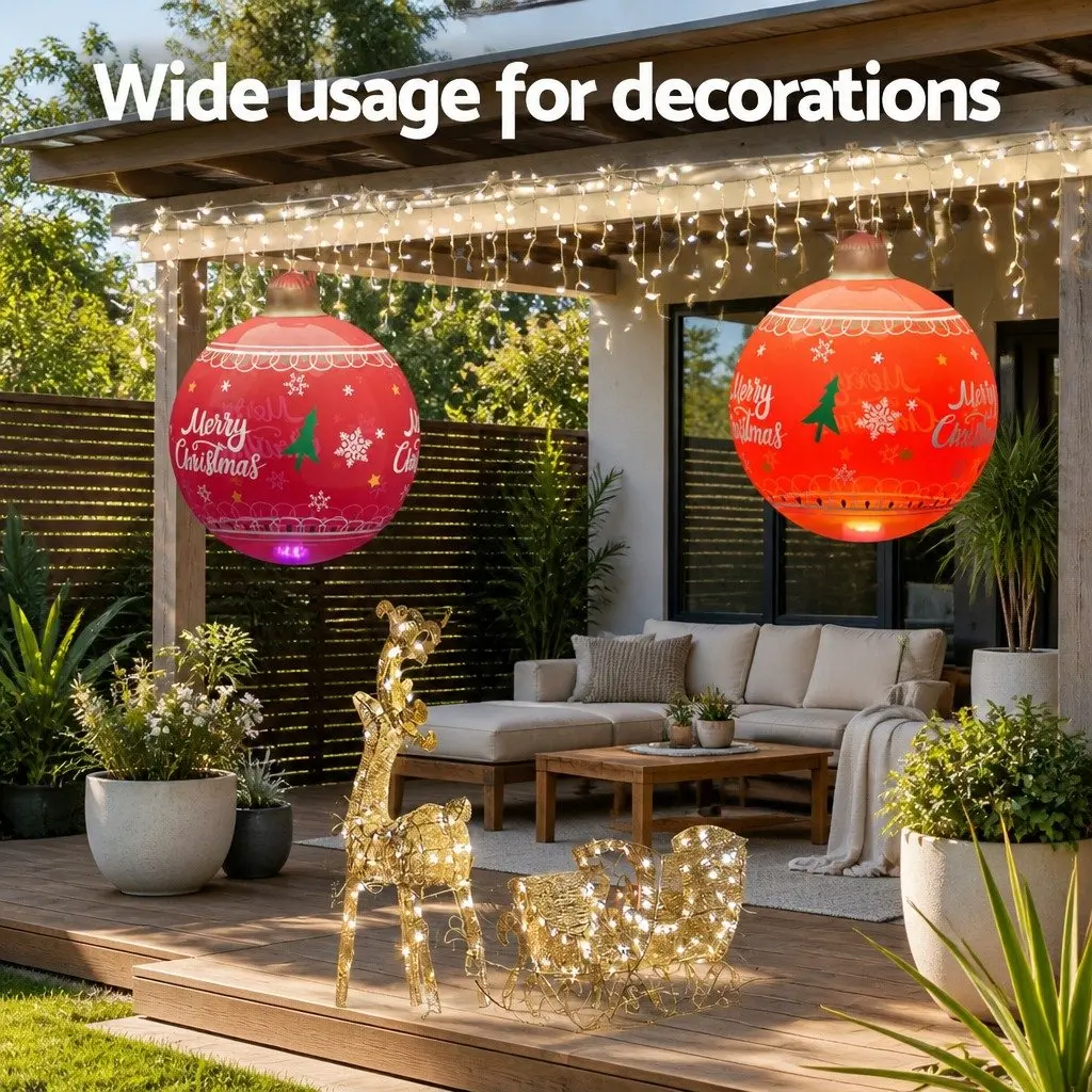 Christmas Inflatable Ball Outdoor Decoration 60cm Red LED Illuminated